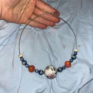 Floral Beaded Necklace with Multicolor Accents